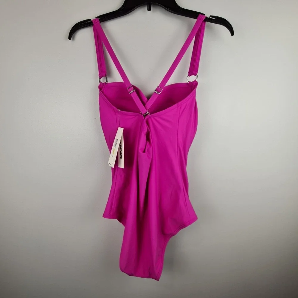 DKNY Women's Twist-Front One-Piece Swimsuit Carnation Pink Medium Tummy Compress - Picture 5 of 11